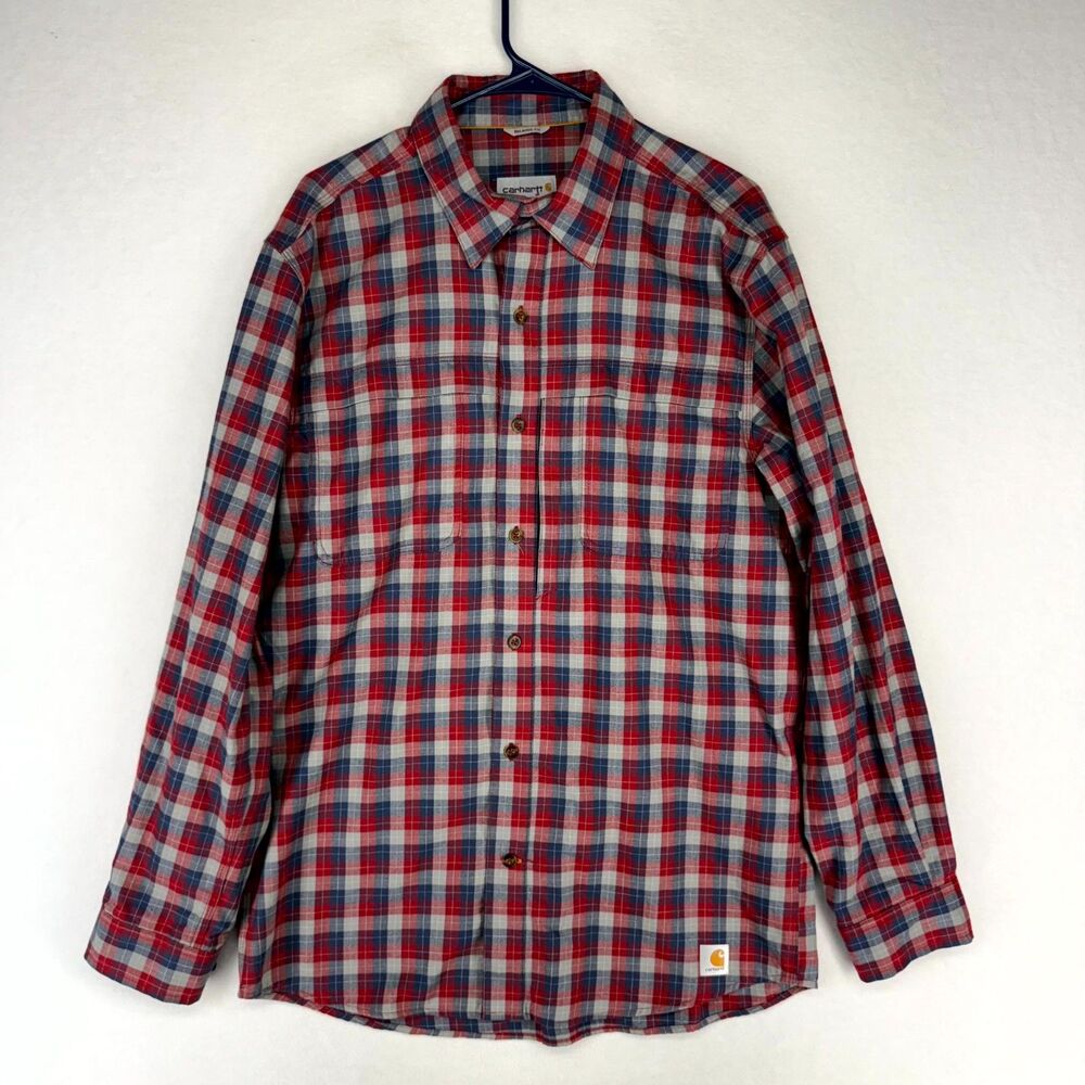 Carhart Force Mens Relaxed Fit Flannel Cotton Button Down Shirt Size L
